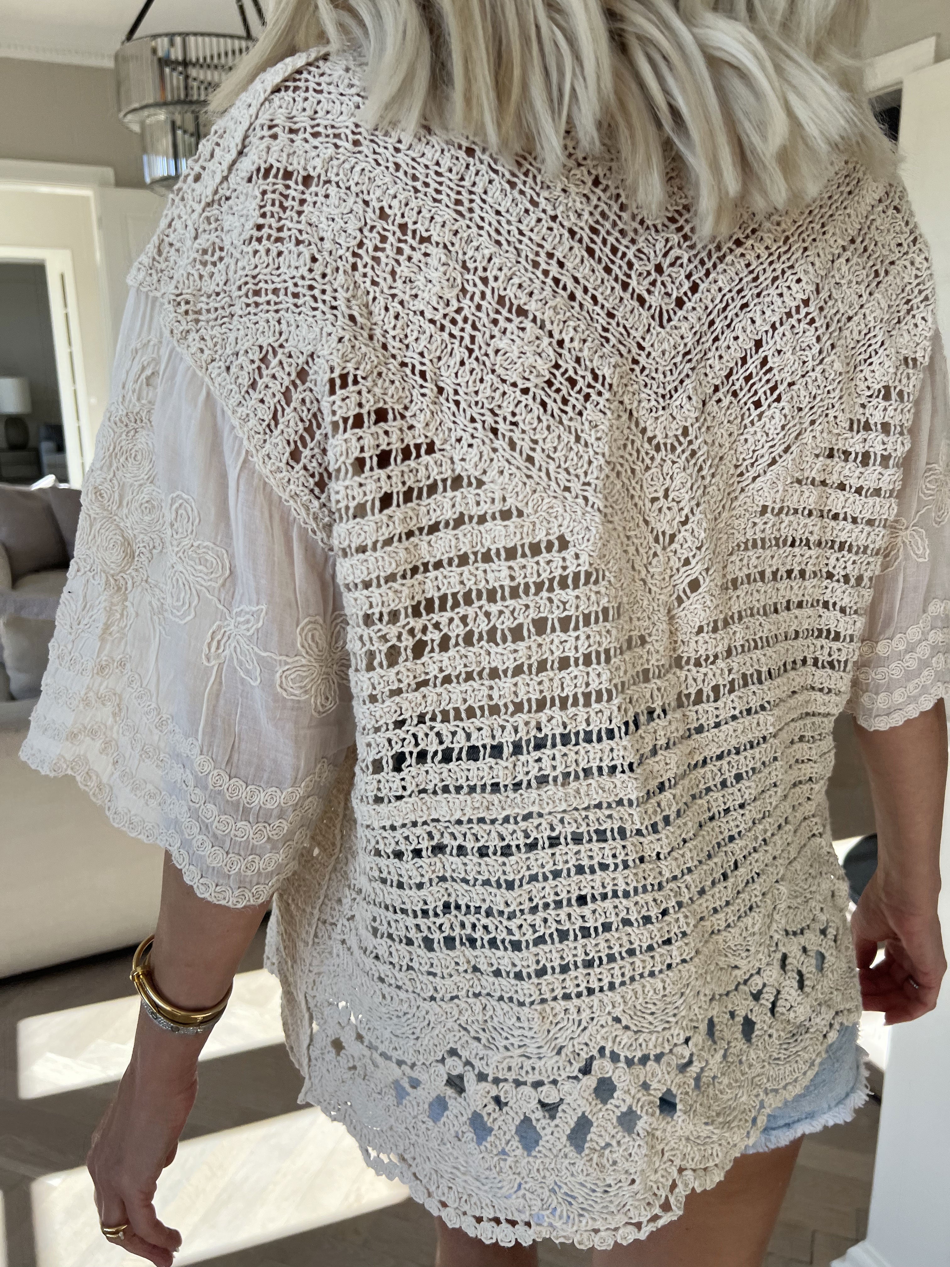 Agnes - Kort hæklet cardigan i bomuld